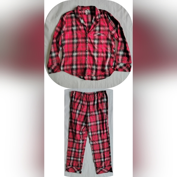 Victoria's Secret Other - VICTORIA'S SECRET Plaid Pajama Set Red Metallic Cotton Womens Size Medium